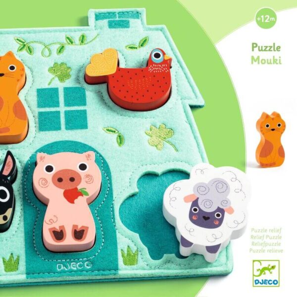 Djeco DJ1072 Mouki Farm Animal Wooden and Felt Puzzle