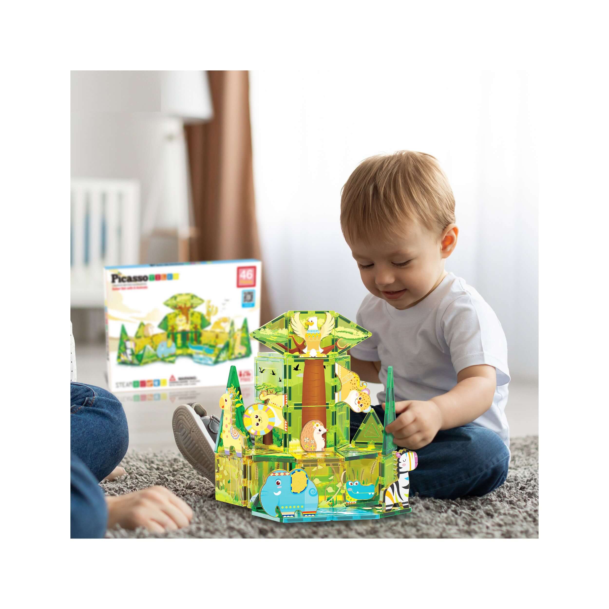 Picasso Tiles Safari 46pc Set With 8 Animals