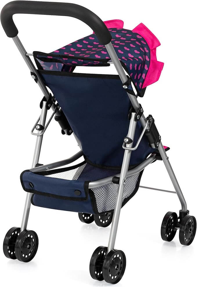 Bayer Prams & Strollers Doll Buggy - Dark Blue with Pink Heats & Unicorn
