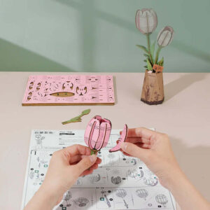 DIY Miniature Wood Bloom Pink Tulip