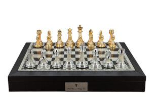 Dal Rossi 18” Beveled Edge Chess Set w/ Gold and Silver Staunton Pieces