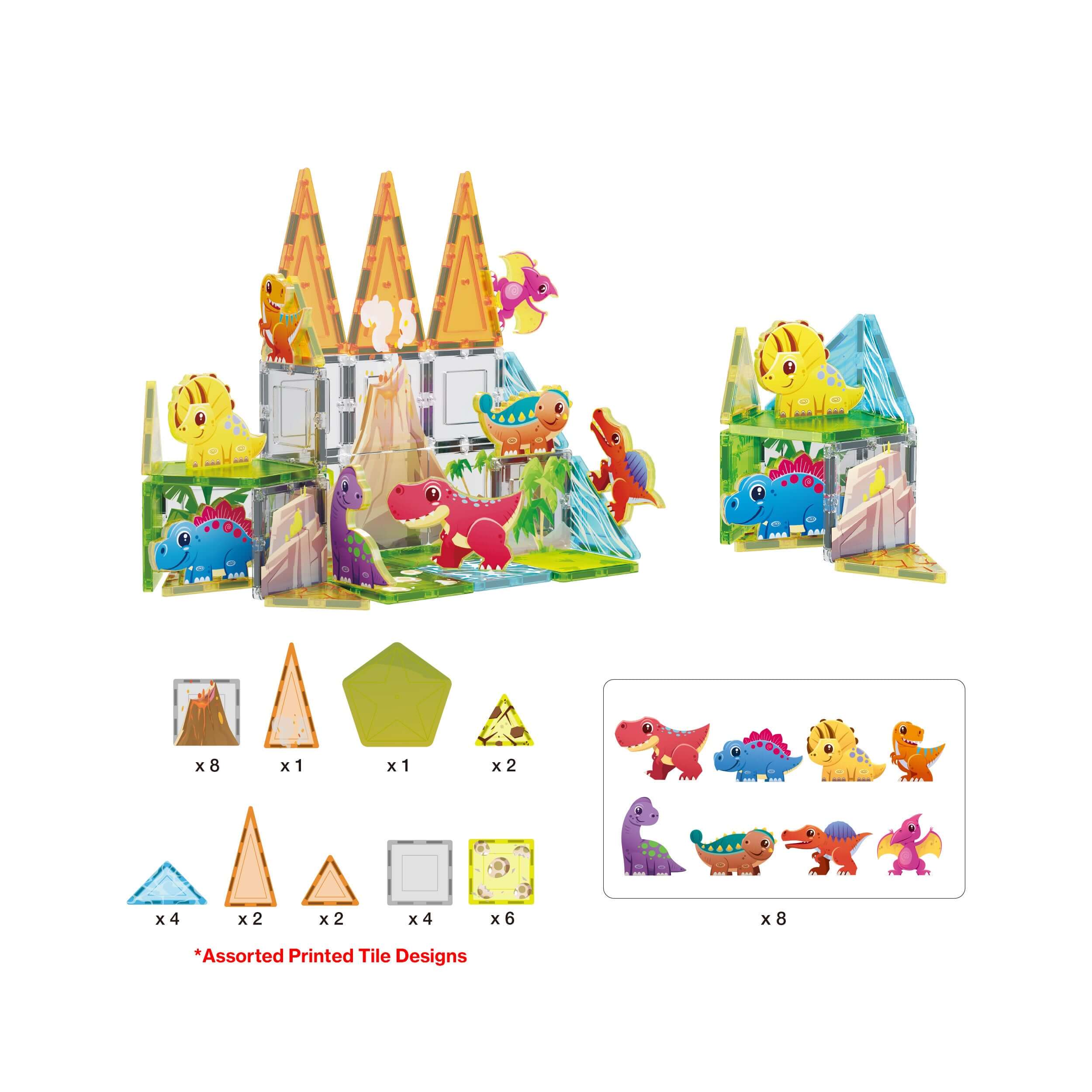 Picasso Tiles Dinosaur 38pc Set With 8 Action Figures