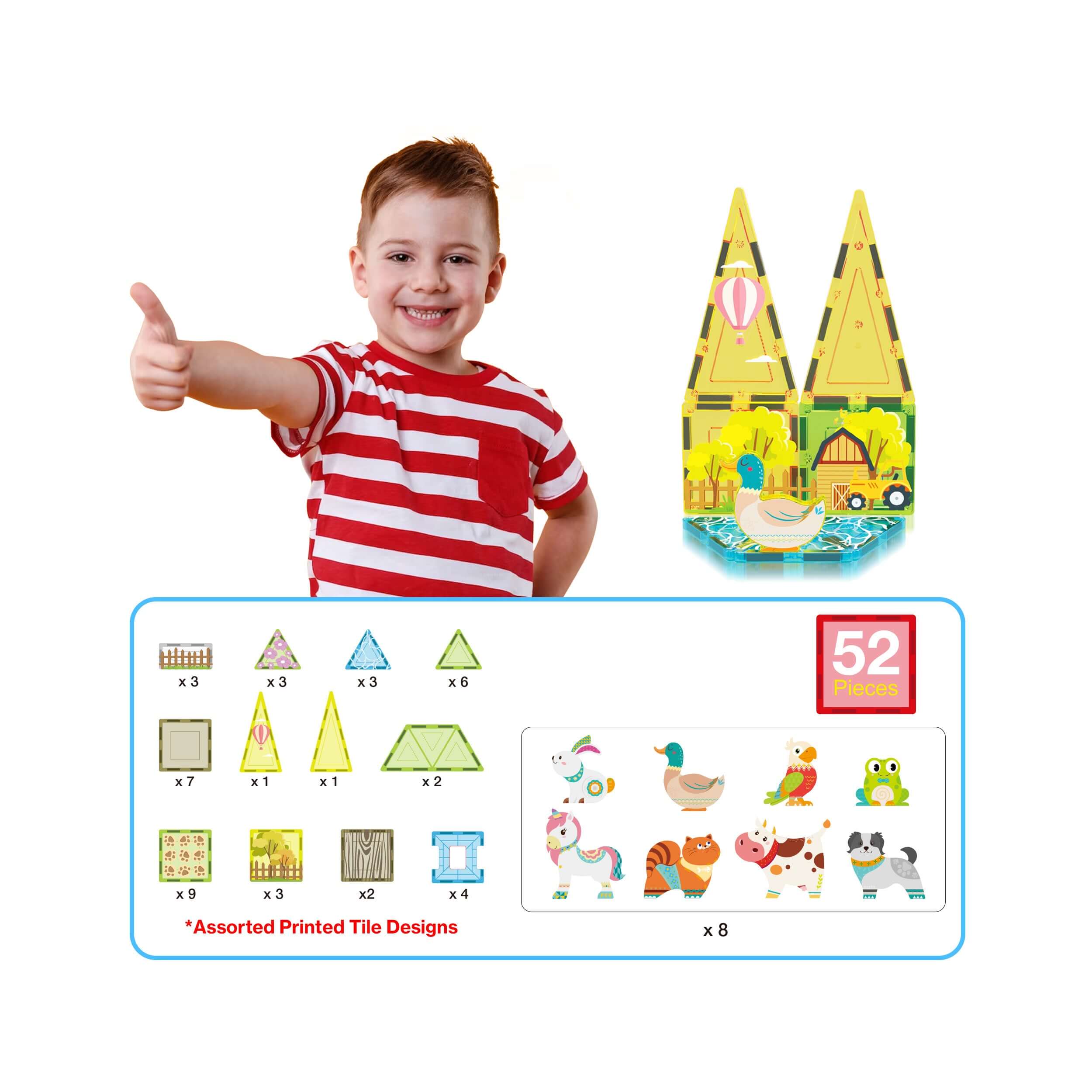 Picasso Tiles Farm Animal 52pc Set With 8 Animals