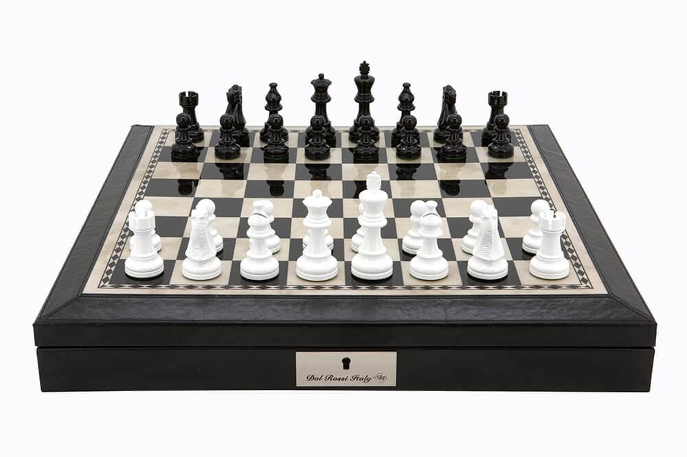Dal Rossi Black and White Bevelled Edge Chessboard with Black & White Pieces