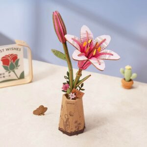 DIY Miniature Wood Bloom Pink Lilly