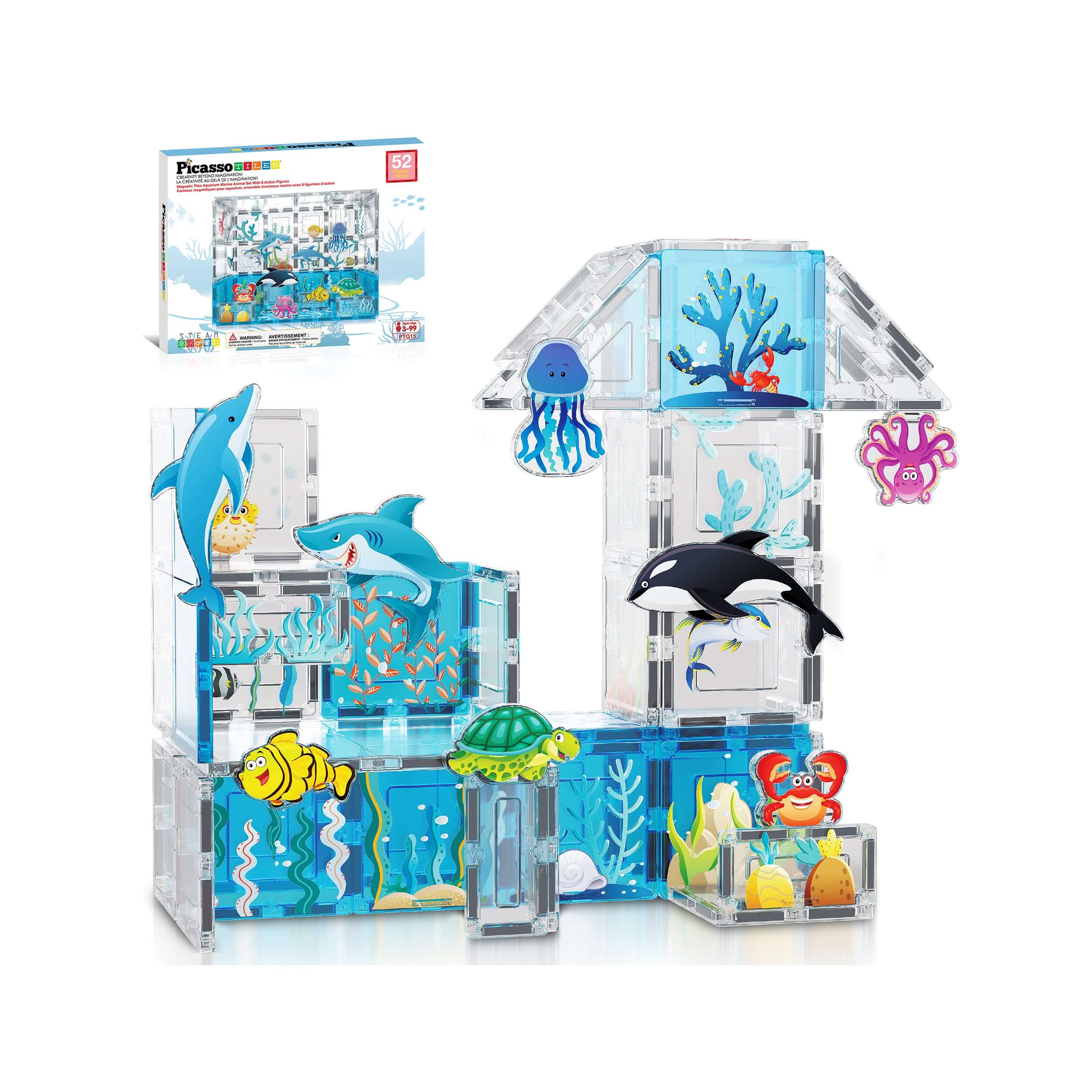 Picasso Tiles Aquarium Marine Animals 52pc Set With 8 Action Figures