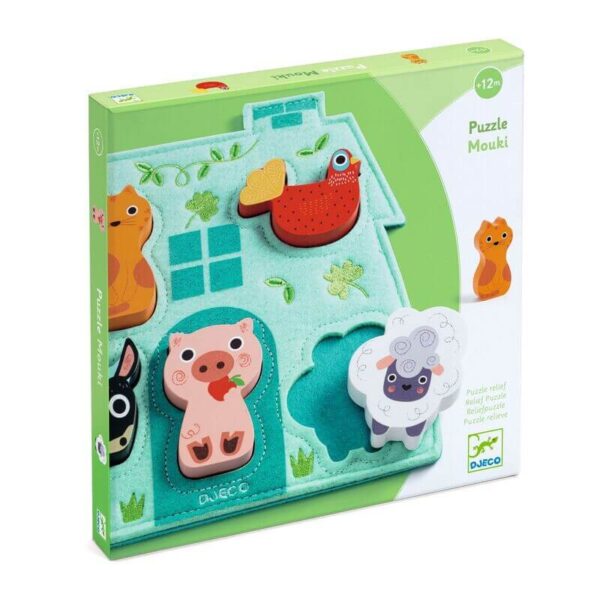Djeco DJ1072 Mouki Farm Animal Wooden and Felt Puzzle