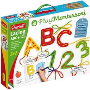 Quercetti Lacing Letters and Numbers with Alphabet Colouring Book