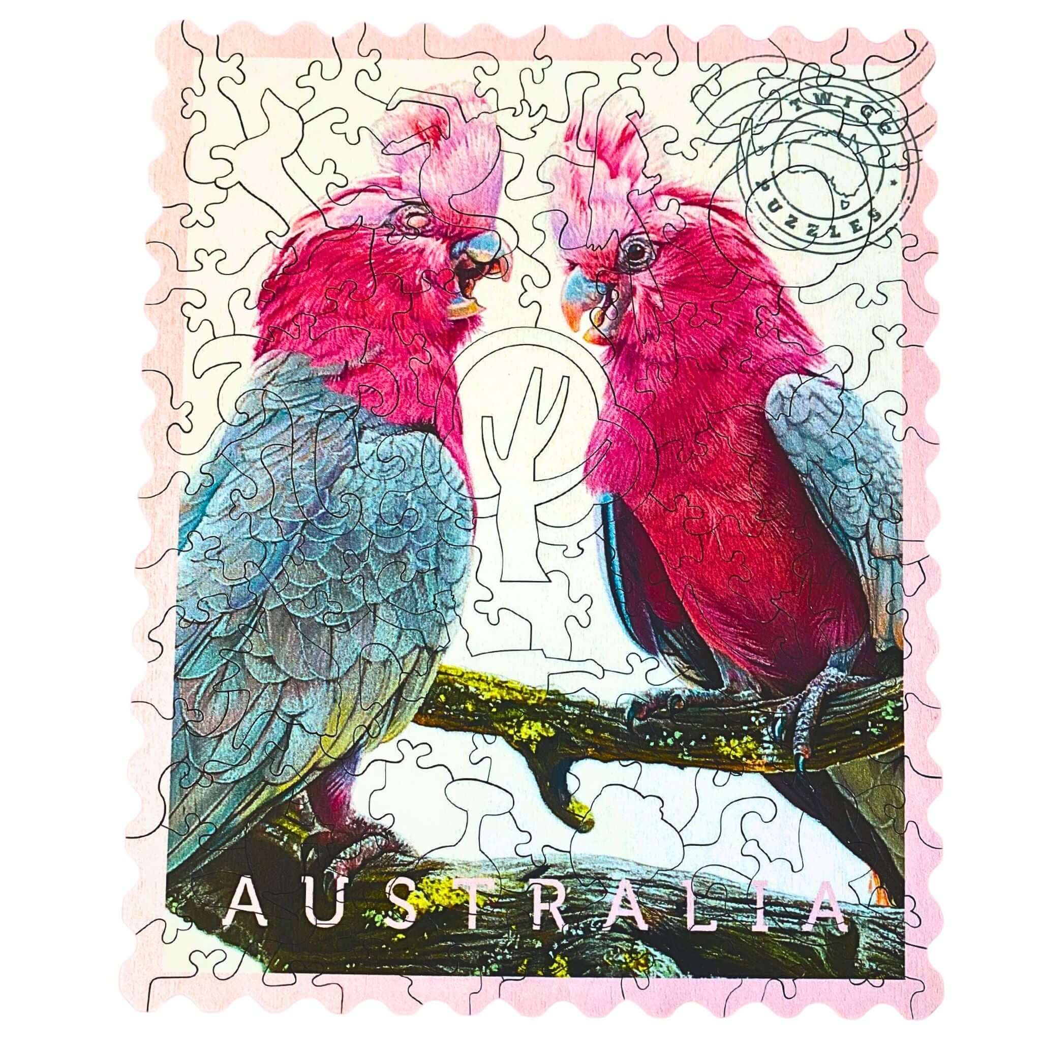 Twigg Puzzles In Good Company Galah Stamp 96pc Wooden Puzzle