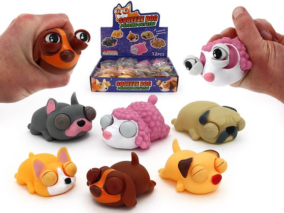 SQUEEZY DOG W/POPPING EYES (6 ASSTD)