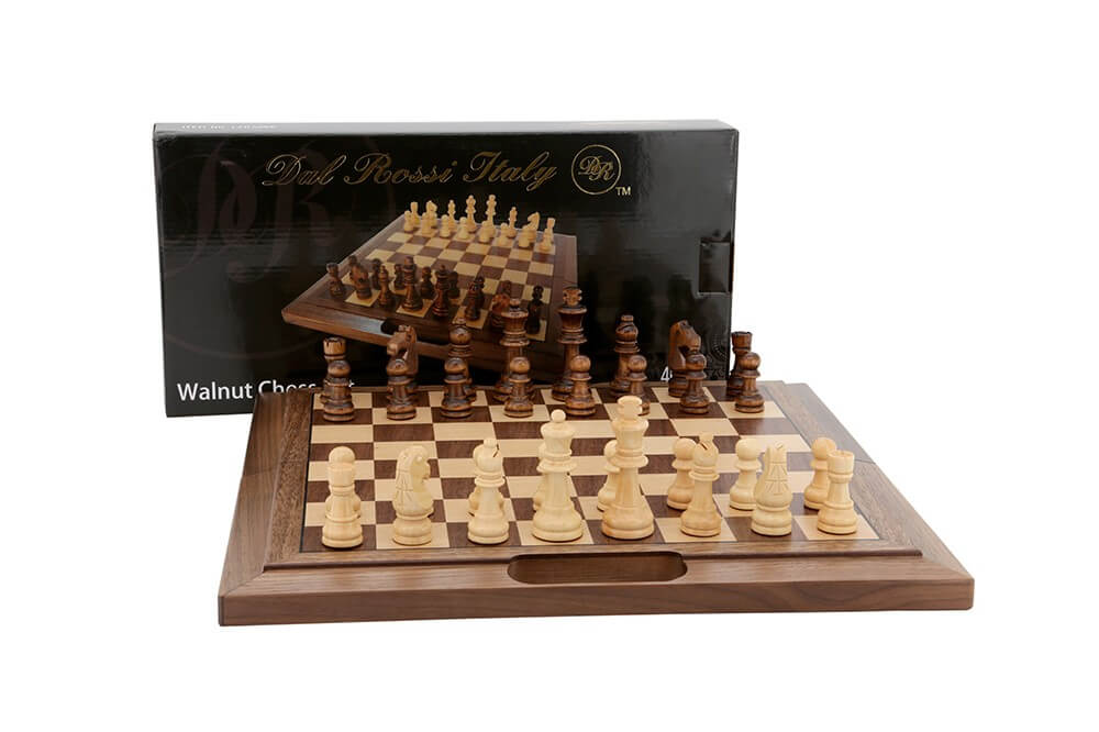 Dal Rossi Chess Set Walnut Board 40cm With Bevelled Edge