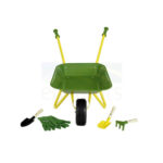 John Deere Metal Wheelbarrow Set with Gloves, Shovel Rake & Spade
