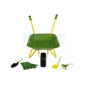 John Deere Metal Wheelbarrow Set with Gloves, Shovel Rake & Spade