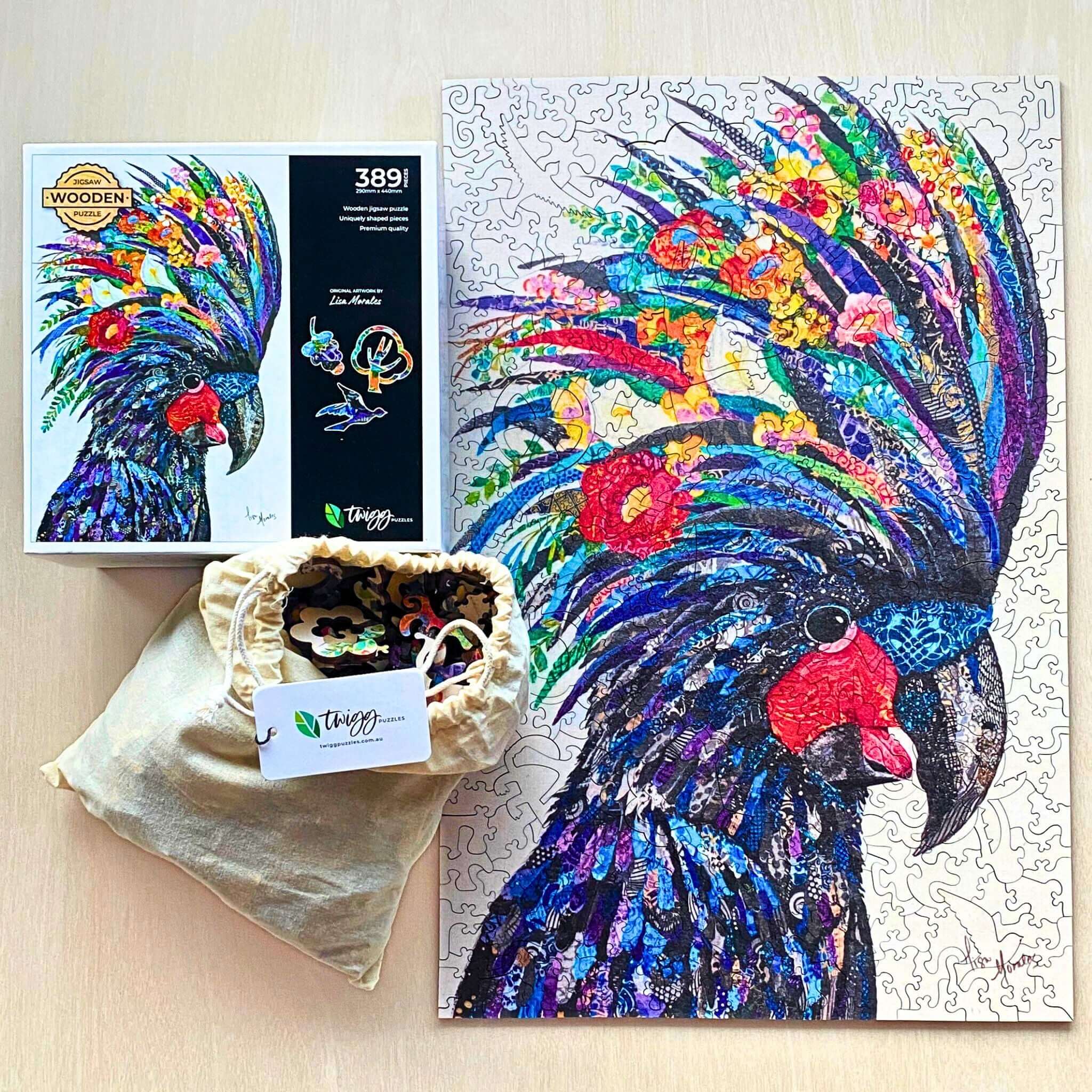 Twigg Puzzles Black Cockatoo 389pc Wooden Puzzle